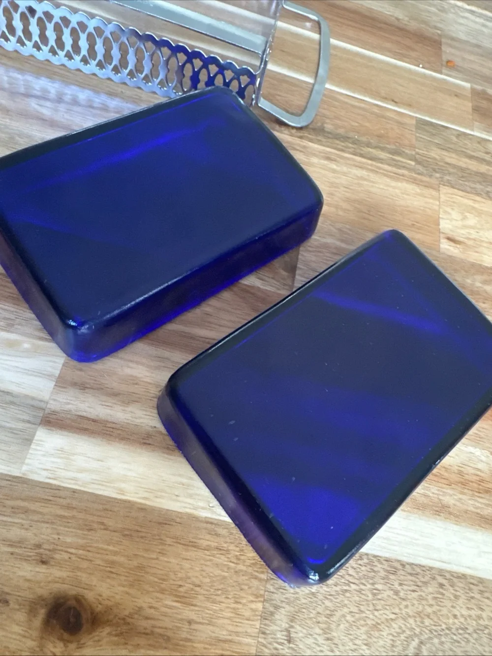 cobalt blue glass relish dish serving tray Empire Made, Vintage great condition